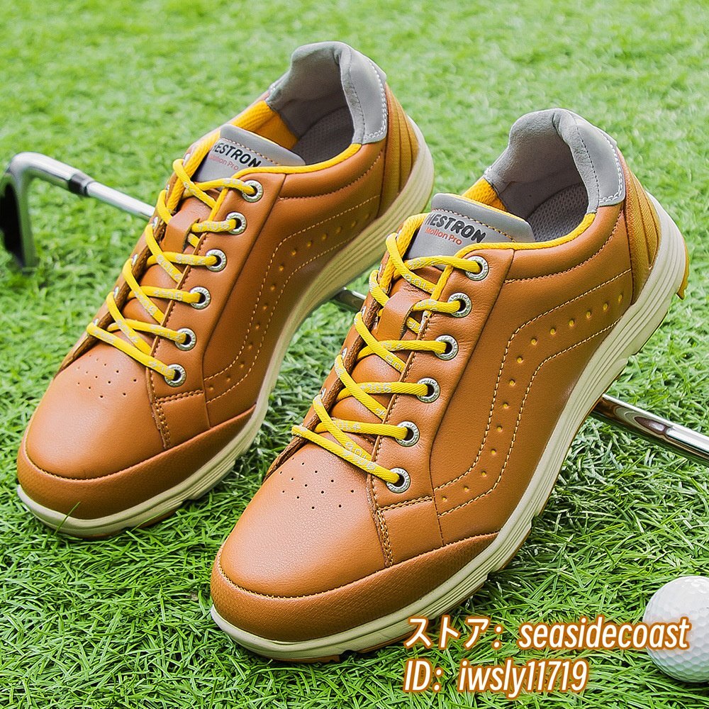 絶賛★ゴルフシューズ メンズ 新品 スポーツシューズ 幅広 運(yùn)動(dòng)靴 強(qiáng)いグリップ 紳士スニーカー フィット感 防滑耐磨 撥水 イエロー 28.0cm