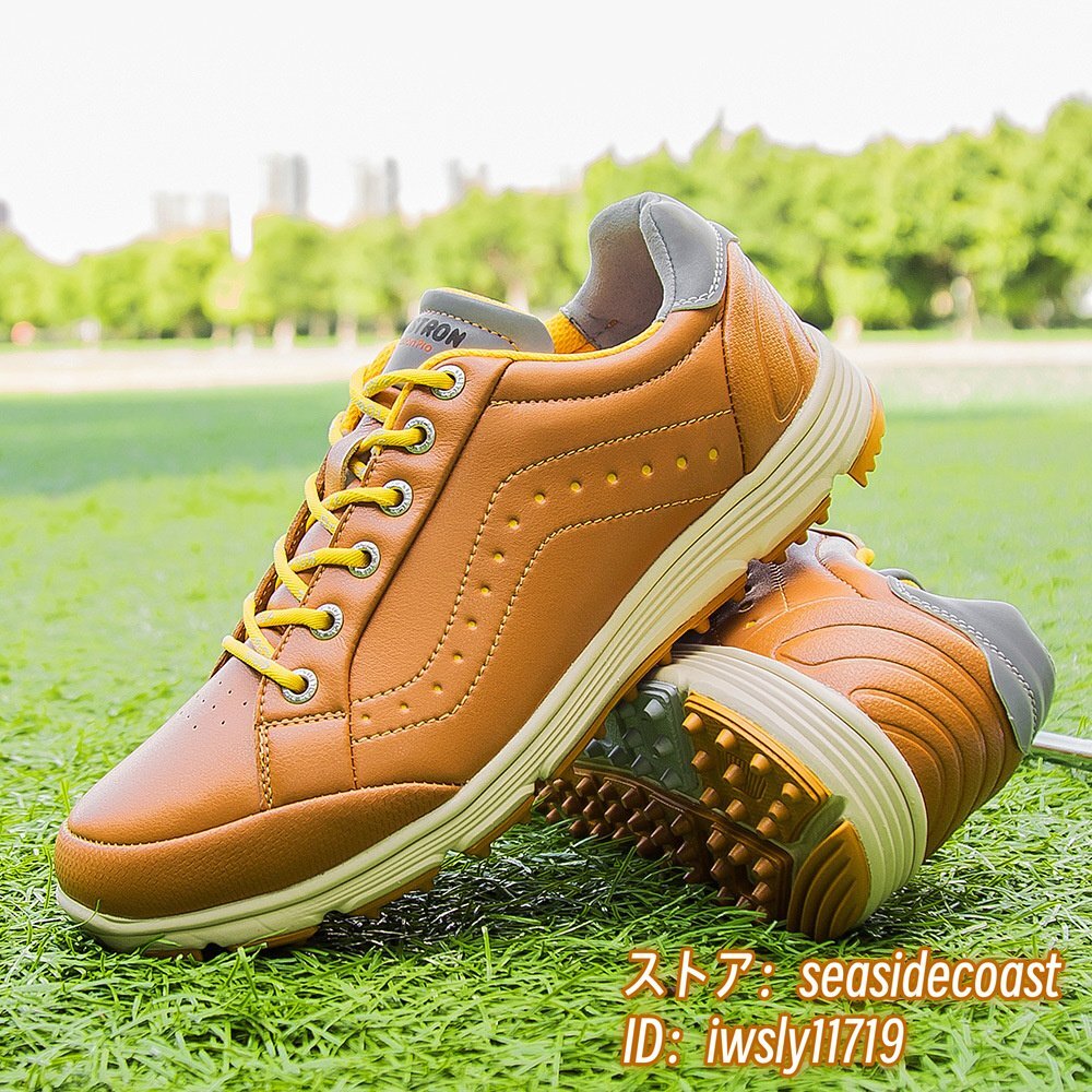 絶賛★ゴルフシューズ メンズ 新品 スポーツシューズ 幅広 運(yùn)動(dòng)靴 強(qiáng)いグリップ 紳士スニーカー フィット感 防滑耐磨 撥水 イエロー 28.0cm