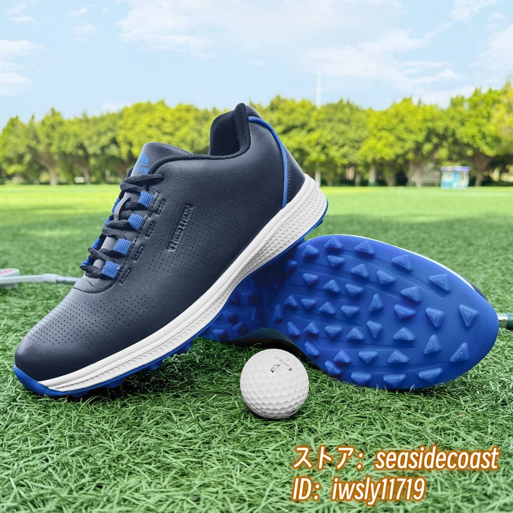 絶賛◆新品 ゴルフシューズ 通気性 スポーツシューズ メンズ 男女兼用 運(yùn)動靴 耐久性 スニーカー フィット感 防滑 耐磨 ネイビー 27.0cm