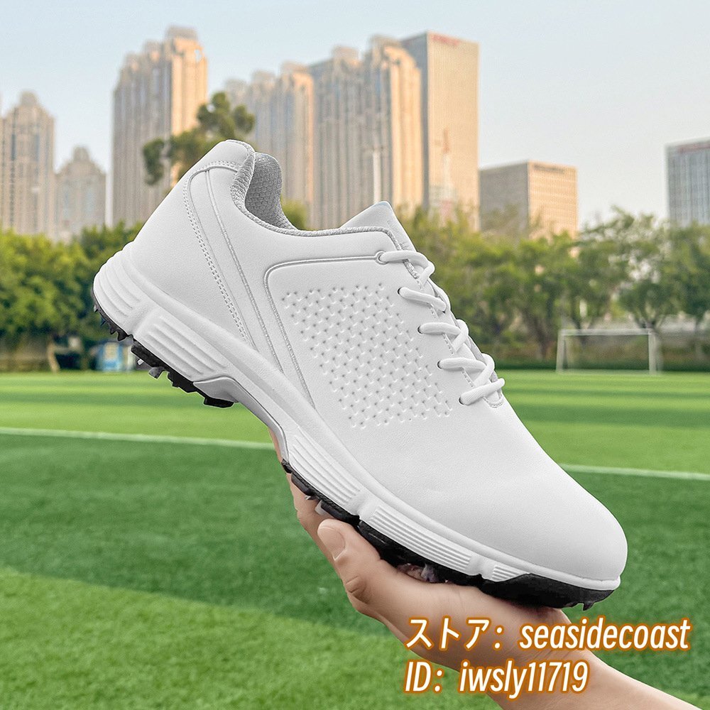 高級品◆ゴルフシューズ 新品 強(qiáng)いグリップ スニーカー メンズ 通気性 運(yùn)動靴 スポーツシューズ 幅広 防滑耐磨 フィット感 ホワイト 26.5cm