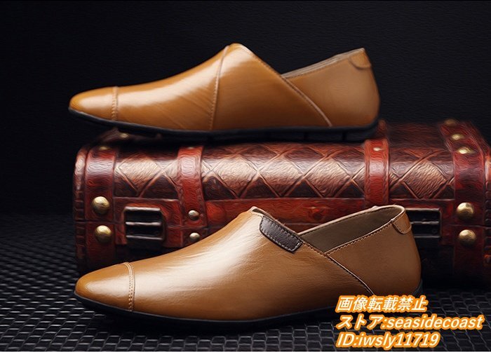  новый товар распродажа * мужской Loafer туфли без застежки натуральная кожа обувь телячья кожа обувь для вождения "дышит" простой Англия способ три цвет Brown 24.5cm