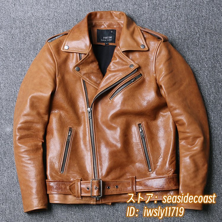 定価32萬(wàn)* 最上級(jí) 本革 レザージャケット 牛革 ライダース カウレザー 革ジャン メンズ ヴィンテージ 超希少 バイクウェア キャメル 4XL