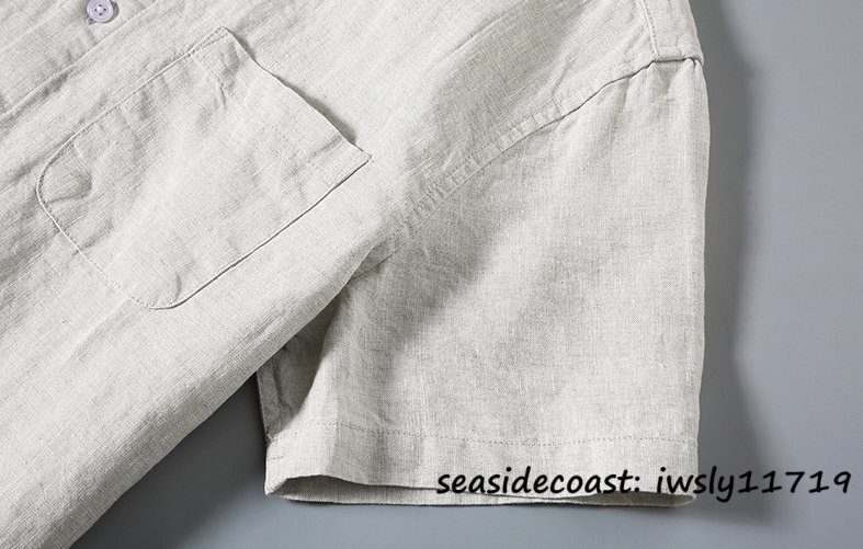 夏新品 リネンシャツ メンズ 麻100% 無(wú)地 半袖シャツ ビジネス 開(kāi)襟シャツ リネン サマーシャツ 麻 カジュアル 心地良し 快適 ベージュ M
