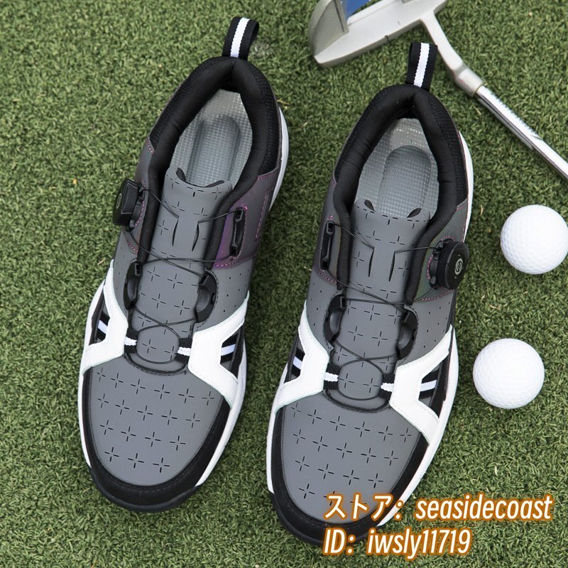 高級(jí)品 ゴルフシューズ 運(yùn)動(dòng)靴 フィット感 スポーツシューズ ソフトスパイク 強(qiáng)いグリップ 軽量 弾力性 通気性 防水 防滑 ブラック 24.5cm