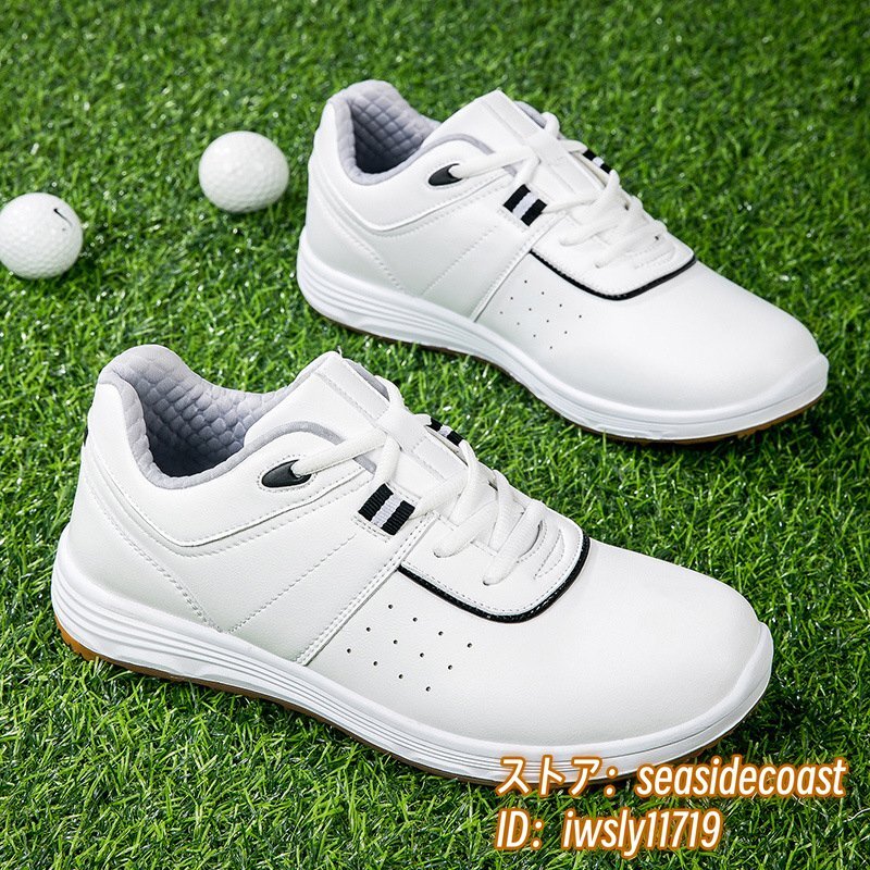 新品特売■ゴルフシューズ Golf shoes メンズ 紳士 スニーカー スポーツシューズ 運(yùn)動(dòng)靴 グラデーション 幅広 防滑 耐磨 撥水 白/黒 24.5cm