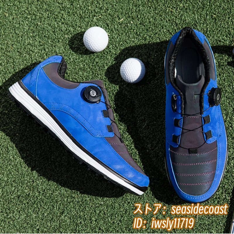 特売*高級(jí)品 ゴルフシューズ 強(qiáng)いグリップ ソフトスパイク 運(yùn)動(dòng)靴 フィット感 超軽量 スポーツシューズ 弾力性 防滑 耐磨 ブルー 24.5cm