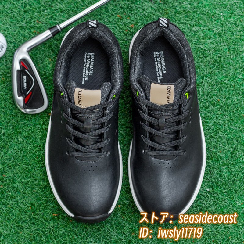 ゴルフシューズ メンズ ソフトスパイク 強(qiáng)いグリップ 4E 運(yùn)動(dòng)靴 新品 スポーツシューズ 軽量 フィット感 弾力性 防水 防滑 耐磨 黒 27.0cm