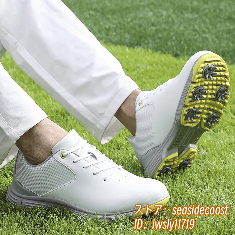 超希少 ゴルフシューズ 新品 スポーツシューズ 強(qiáng)いグリップ ソフトスパイク 運(yùn)動(dòng)靴グラデーション 幅広 スニーカー 防滑撥水 白/黃 27.0cm