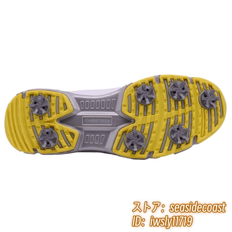 超希少 ゴルフシューズ 新品 スポーツシューズ 強いグリップ ソフトスパイク 運動靴グラデーション 幅広 スニーカー 防滑撥水 白/黃 28.0cm