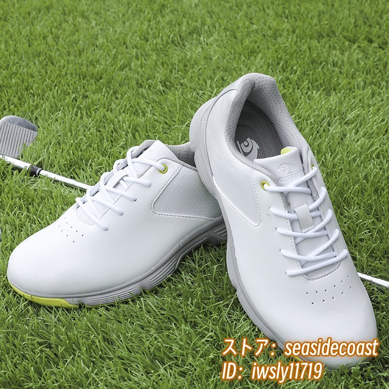 超希少 ゴルフシューズ 新品 スポーツシューズ 強いグリップ ソフトスパイク 運動靴グラデーション 幅広 スニーカー 防滑撥水 白/黃 28.0cm