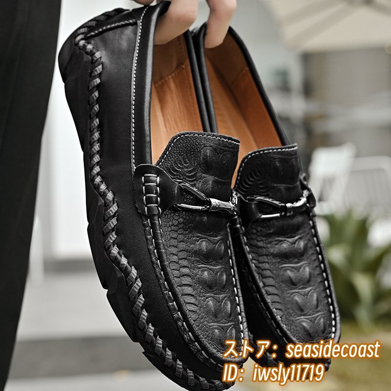 超美品★本革 ローファー スリッポン 新品 メンズ レザーシューズ 牛革 ビジネスシューズ ドライビングシューズ 紳士靴 ブラック 25.0cm