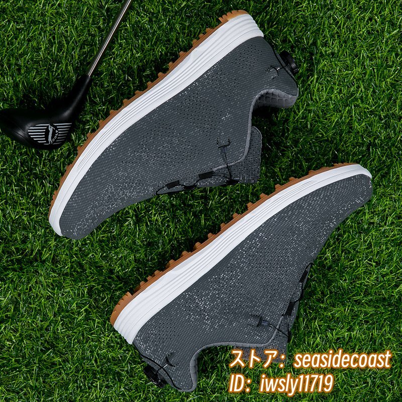 高級品◆GOLF靴 ゴルフシューズ 男女 スニーカー メンズ 運動靴 快適 防水 スポーツシューズ 耐久性 4E 幅広 カジュアル グレー 27.0cm
