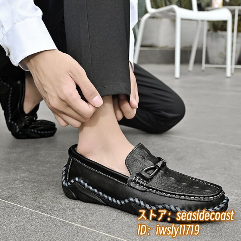超美品★本革 ローファー スリッポン 新品 メンズ レザーシューズ 牛革 ビジネスシューズ ドライビングシューズ 紳士靴 ブラック 25.0cm