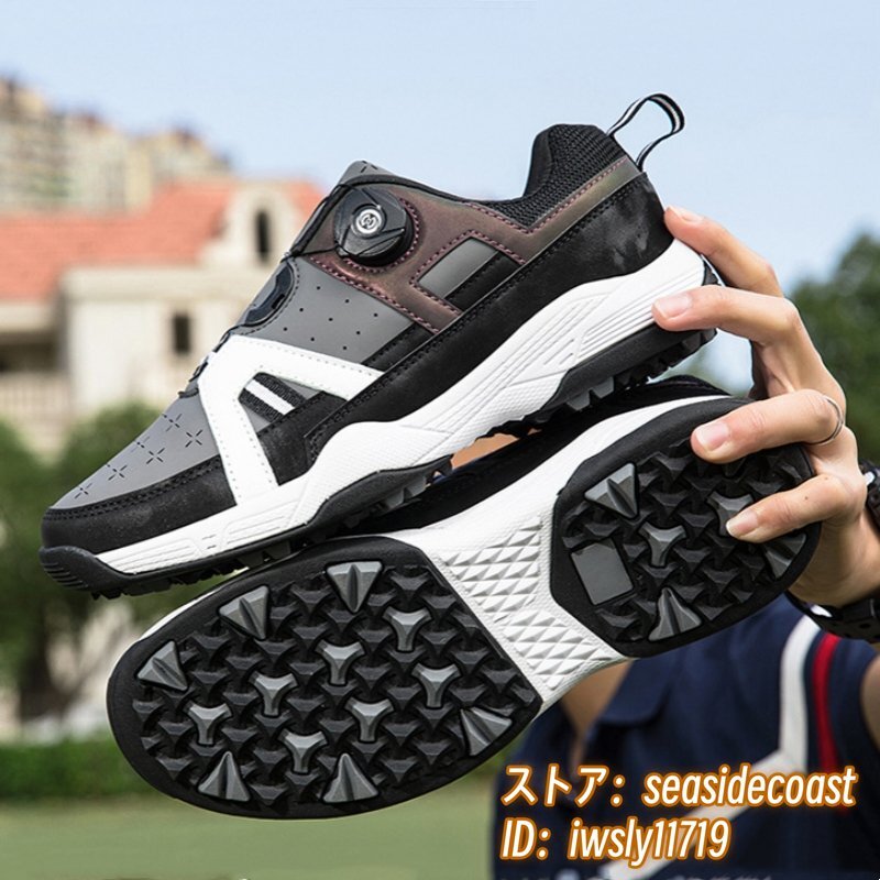 高級品 ゴルフシューズ 運動靴 フィット感 スポーツシューズ ソフトスパイク 強いグリップ 軽量 弾力性 通気性 防水 防滑 ブラック 26.5cm