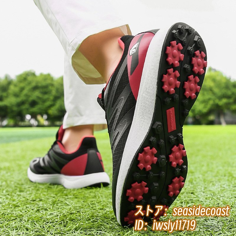 高級品■ゴルフシューズ 新品 スポーツシューズ 強いグリップ 運動靴 切替 メンズ 幅広 紳士 スニーカー 防滑 耐磨 通気性 ブラック 27.0cm