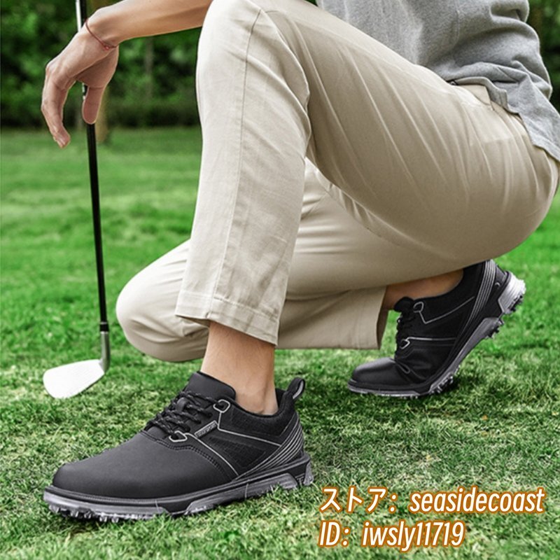 高級(jí)品 メンズ ゴルフシューズ 運(yùn)動(dòng)靴 フィット感 スポーツシューズ スパイク 強(qiáng)いグリップ 軽量 弾力性 通気性 防滑耐磨 撥水 黒 27.0cm