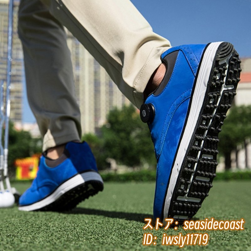 特売*高級(jí)品 ゴルフシューズ 強(qiáng)いグリップ ソフトスパイク 運(yùn)動(dòng)靴 フィット感 超軽量 スポーツシューズ 弾力性 防滑 耐磨 ブルー 26.5cm