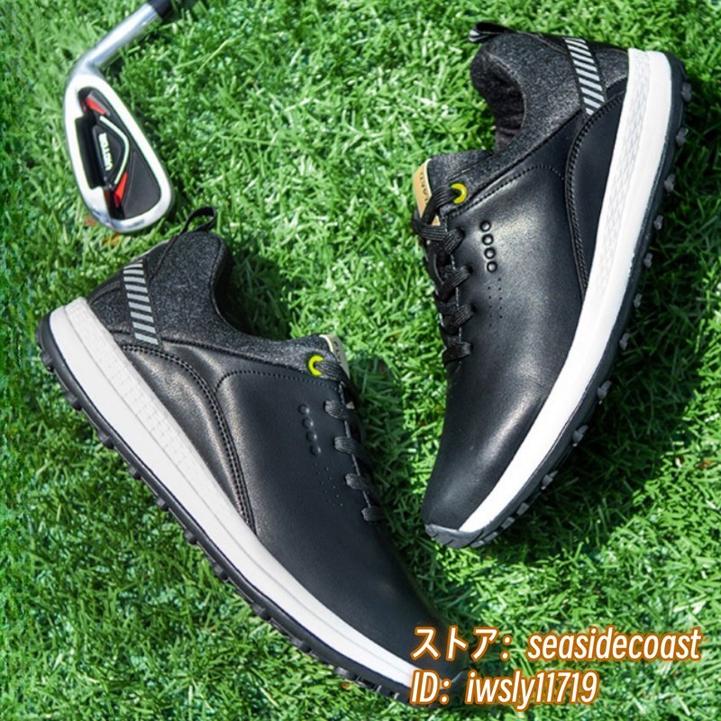 高級品 ゴルフシューズ 新品 スニーカー メンズ 運(yùn)動靴 スポーツシューズ フィット感 軽量 幅広い 防水 防滑 耐磨 弾力性 ブラック 27.0cm