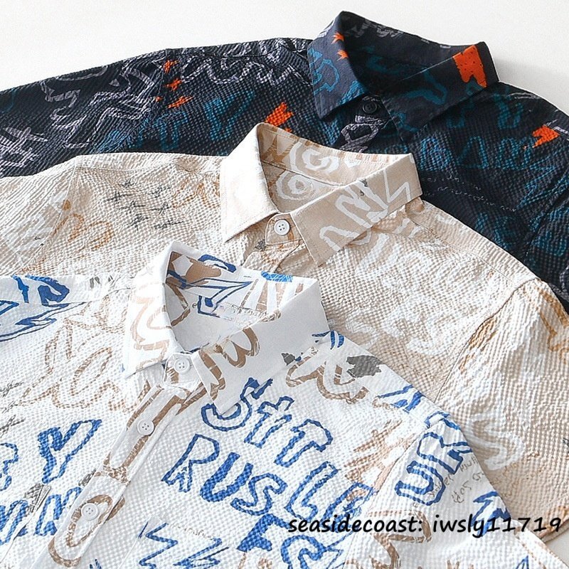 半袖シャツ 夏新品 メンズシャツ アロハシャツ 総柄 英字柄 Tシャツ ワークシャツ 微ストレッチ 爽やか 心地良し カジュアル ブラック M