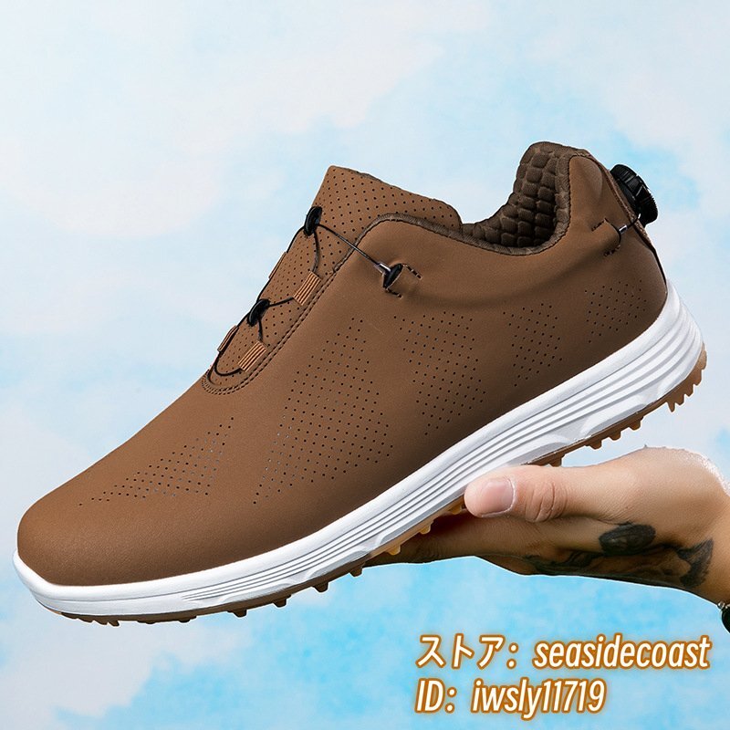 高級(jí)品◆GOLF靴 ゴルフシューズ 男女 スニーカー メンズ 運(yùn)動(dòng)靴 快適 防水 スポーツシューズ 耐久性 4E 幅広 カジュアル 珈琲色 26.5cm