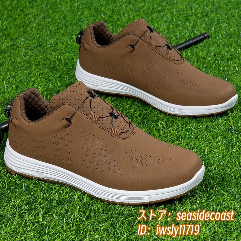 高級(jí)品◆GOLF靴 ゴルフシューズ 男女 スニーカー メンズ 運(yùn)動(dòng)靴 快適 防水 スポーツシューズ 耐久性 4E 幅広 カジュアル 珈琲色 26.5cm