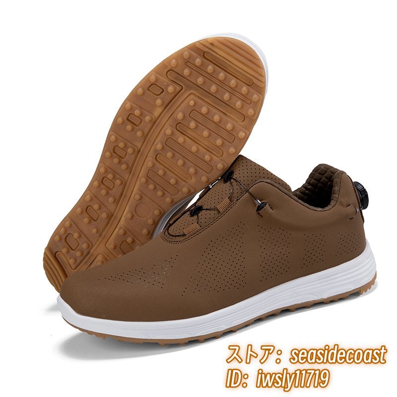 高級(jí)品◆GOLF靴 ゴルフシューズ 男女 スニーカー メンズ 運(yùn)動(dòng)靴 快適 防水 スポーツシューズ 耐久性 4E 幅広 カジュアル 珈琲色 26.5cm