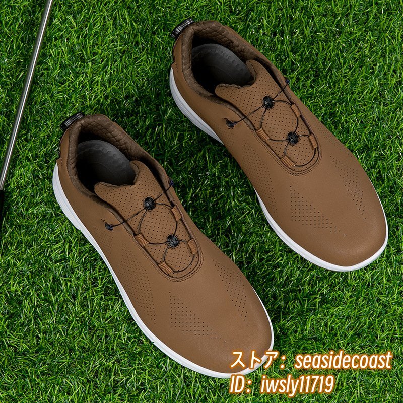 高級(jí)品◆GOLF靴 ゴルフシューズ 男女 スニーカー メンズ 運(yùn)動(dòng)靴 快適 防水 スポーツシューズ 耐久性 4E 幅広 カジュアル 珈琲色 26.5cm