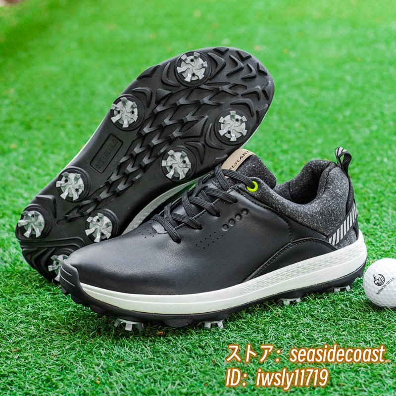 ゴルフシューズ メンズ ソフトスパイク 強いグリップ 4E 運動靴 新品 スポーツシューズ 軽量 フィット感 弾力性 防水 防滑 耐磨 黒 26.5cm