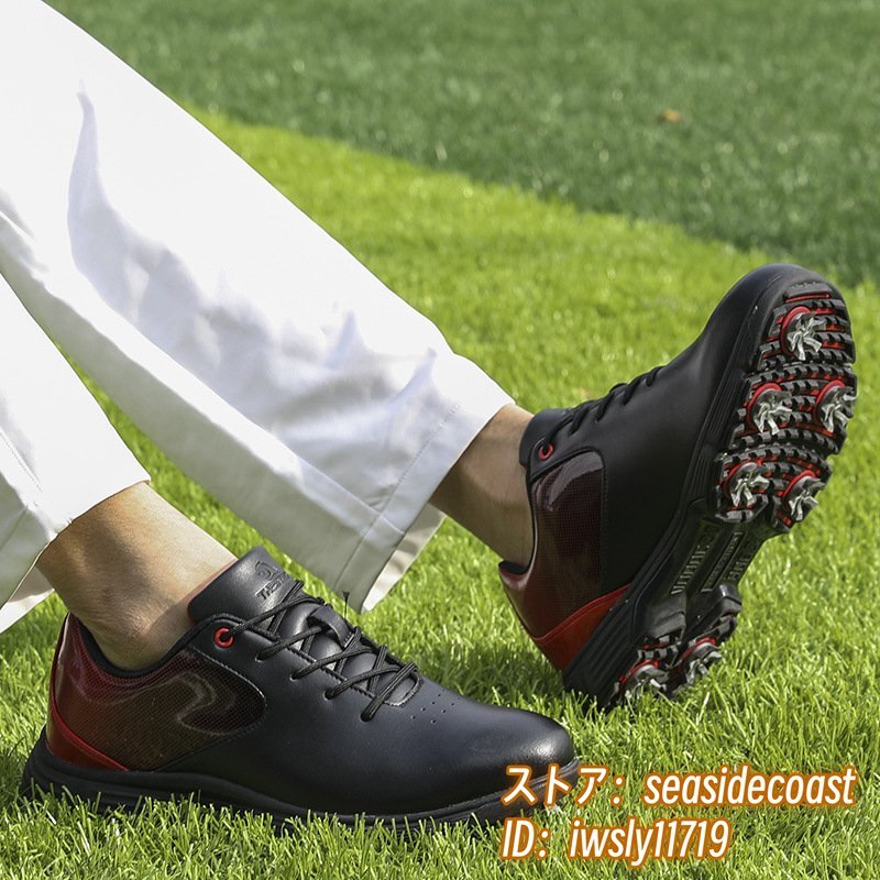 超希少 ゴルフシューズ 新品 スポーツシューズ 強(qiáng)いグリップ ソフトスパイク 運(yùn)動(dòng)靴グラデーション 幅広 スニーカー 防滑撥水 赤/黒 26.5cm