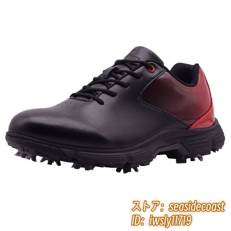 超希少 ゴルフシューズ 新品 スポーツシューズ 強(qiáng)いグリップ ソフトスパイク 運(yùn)動(dòng)靴グラデーション 幅広 スニーカー 防滑撥水 赤/黒 26.5cm