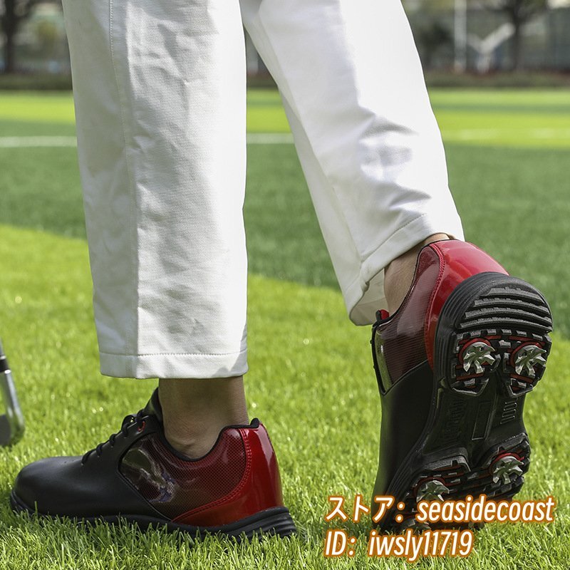 超希少 ゴルフシューズ 新品 スポーツシューズ 強(qiáng)いグリップ ソフトスパイク 運(yùn)動(dòng)靴グラデーション 幅広 スニーカー 防滑撥水 赤/黒 26.5cm