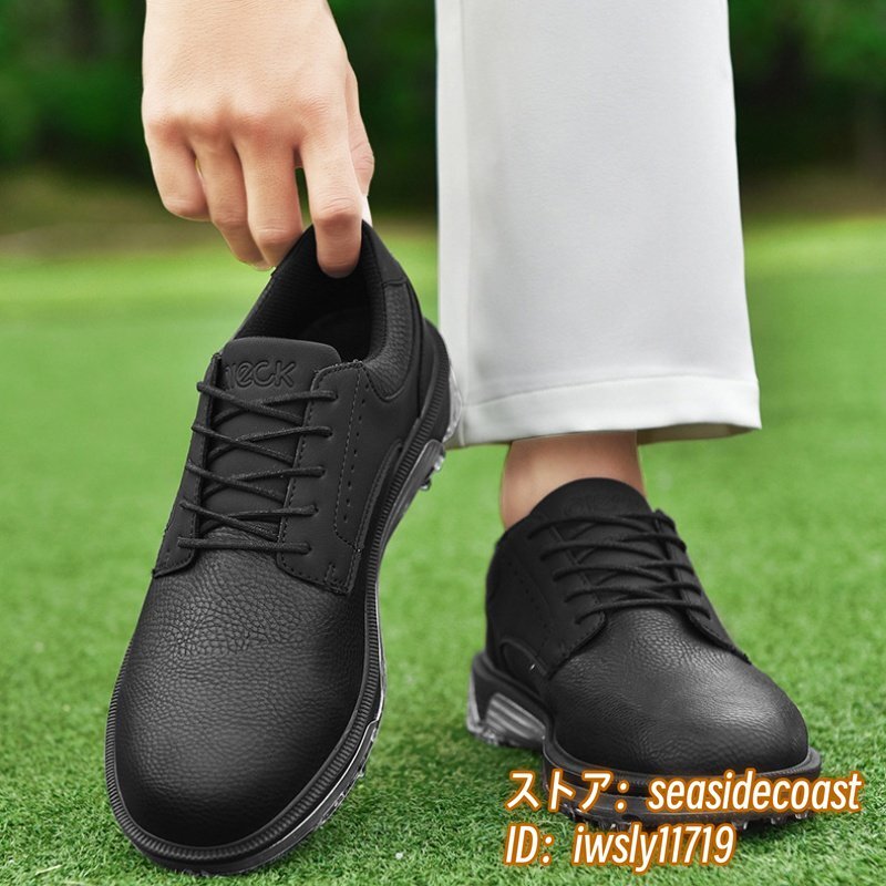 新品◆メンズ ゴルフシューズ 運(yùn)動靴 スニーカー フィット感 スポーツシューズ 強(qiáng)いグリップ 弾力性 耐磨 防滑撥水 通気性 ブラック 26.5cm