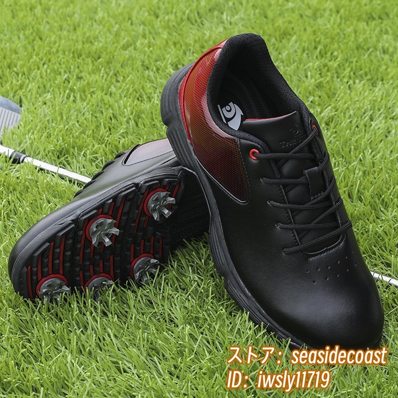 超希少 ゴルフシューズ 新品 スポーツシューズ 強(qiáng)いグリップ ソフトスパイク 運(yùn)動(dòng)靴グラデーション 幅広 スニーカー 防滑撥水 赤/黒 26.5cm
