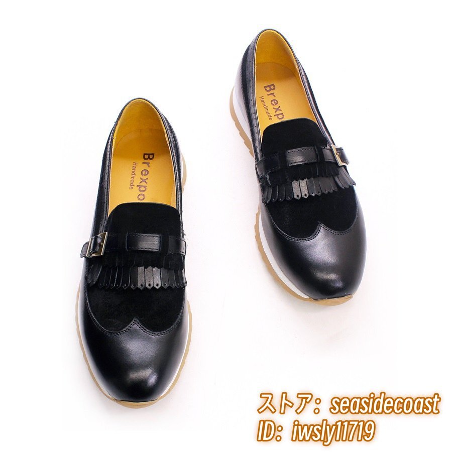 極美品*定価9萬超 ローファー メンズ 本革 ビジネスシューズ 職人手作り レザーシューズ 厚底 スリッポン 高級牛革 紳士靴 ブラック 27.5cm