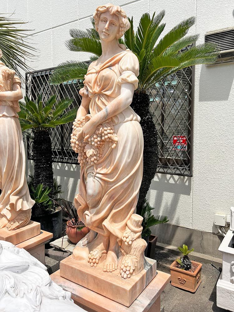 天然大理石彫刻 葡萄を抱えるヴィーナス 夏 ピンク H232cm 女神