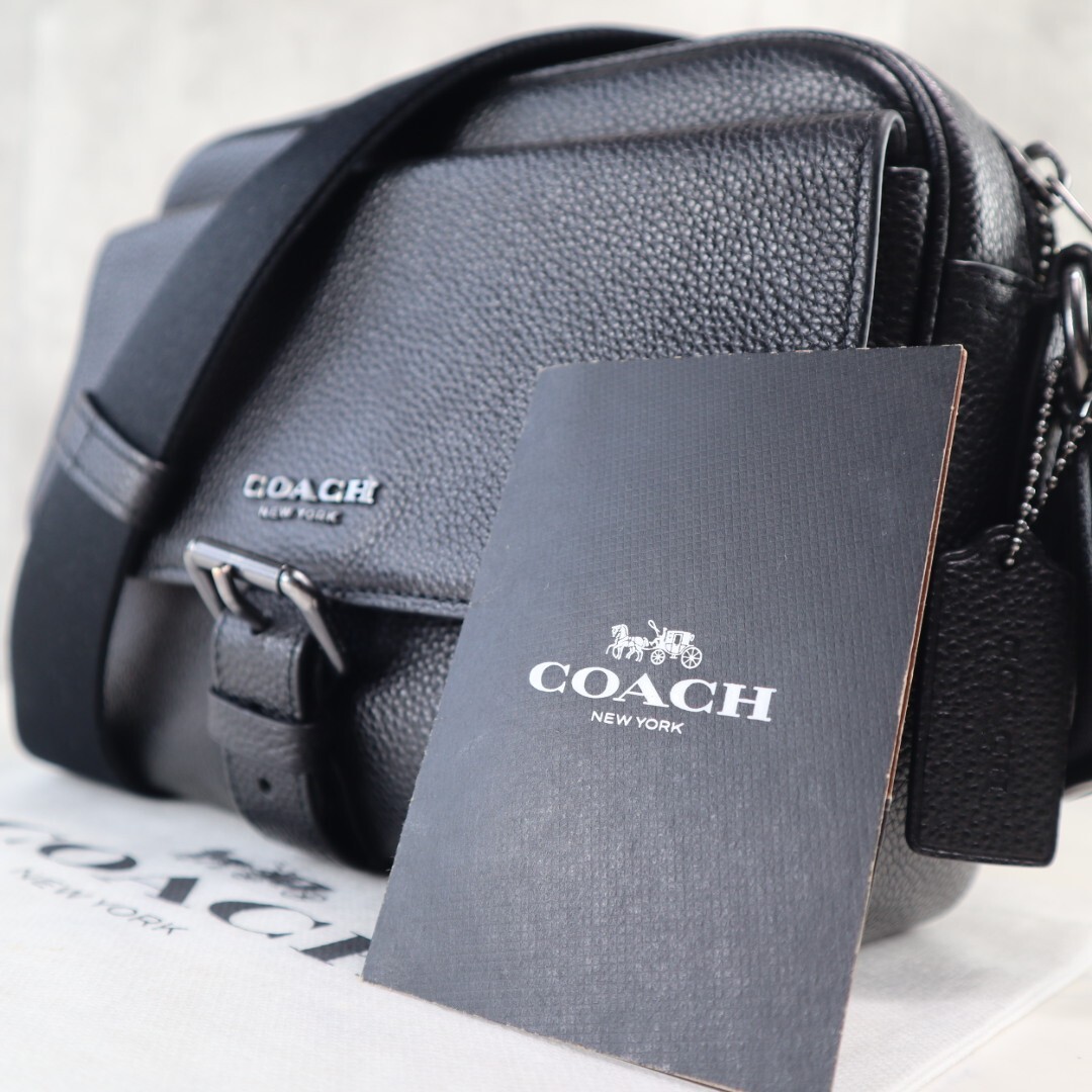  близко год модели превосходный товар Coach COACH мужской сумка на плечо камера сумка наклонный .. Гудзон кожа морщина кожа кожа чёрный бизнес Logo металлические принадлежности 