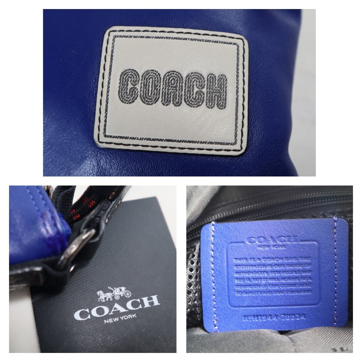  близко год модели прекрасный товар Coach COACH мужской peisa- Cross корпус with patch кожа синий sakoshumesenja- бизнес наклонный ..