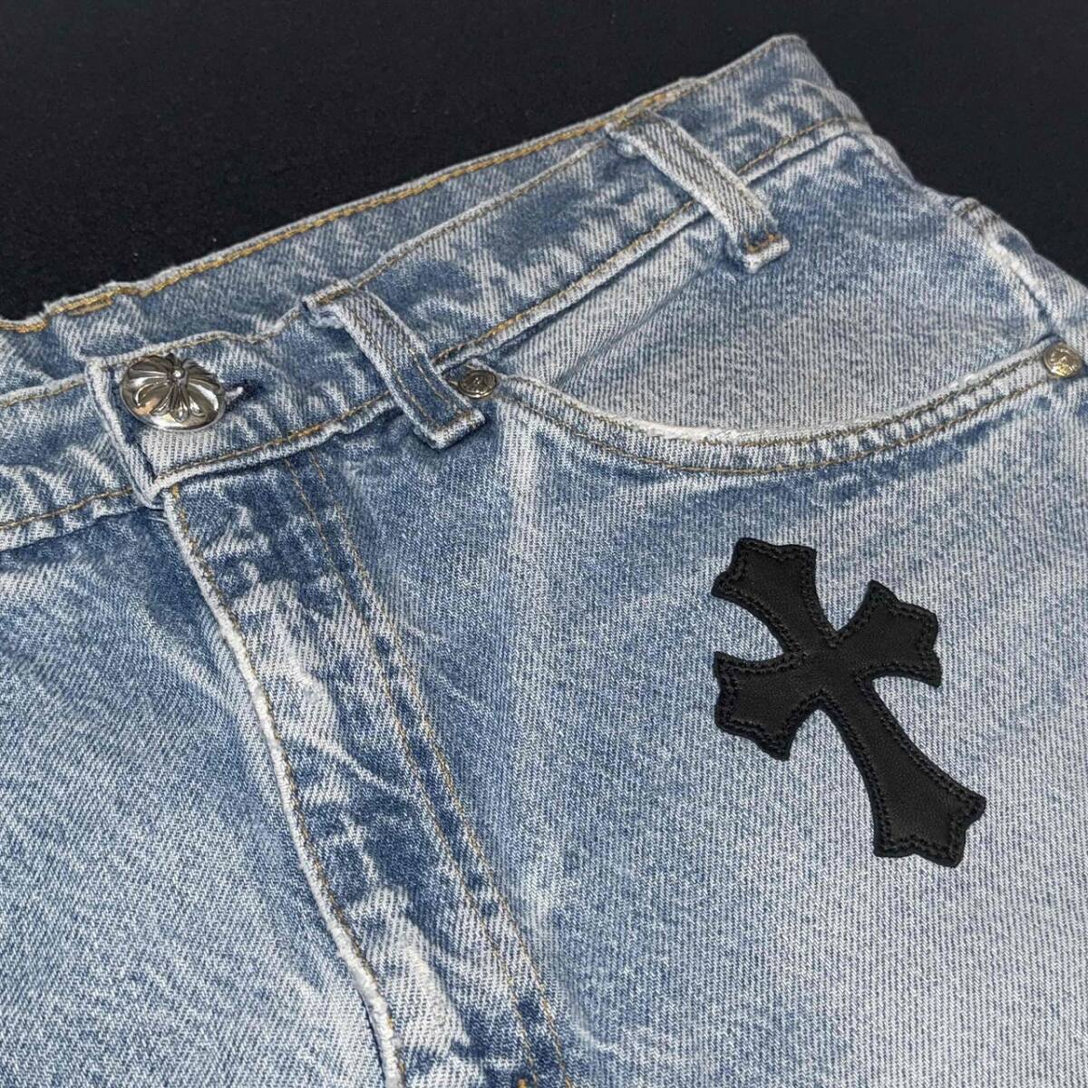 CHROME HEARTS LEVIS STAR 69 VNTG BLU DNM SKIRT SIZE-27 クロムハーツ リーバイスデニムスカート レザークロスパッチ 