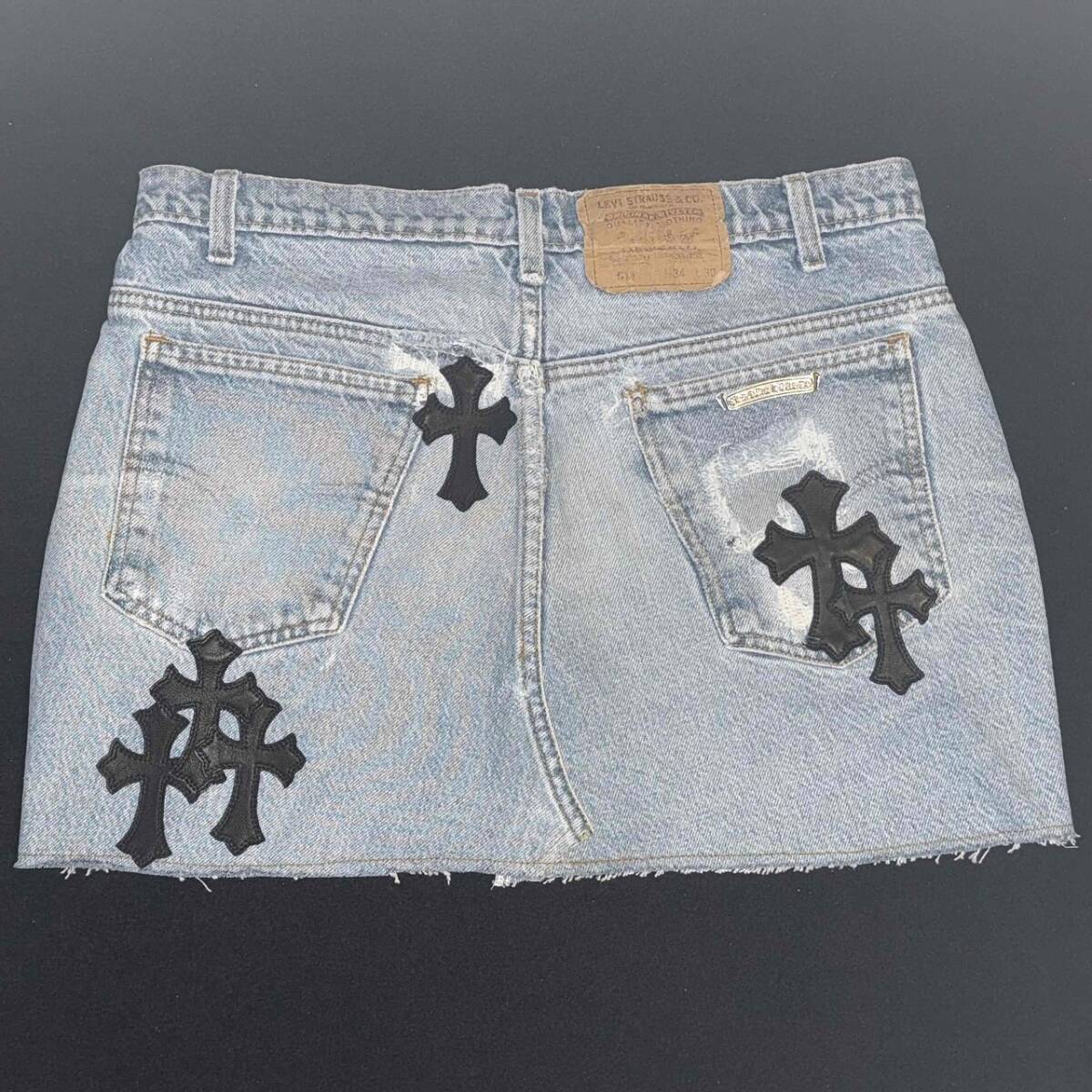 CHROME HEARTS LEVIS STAR 69 VNTG BLU DNM SKIRT SIZE-27 クロムハーツ リーバイスデニムスカート レザークロスパッチ 