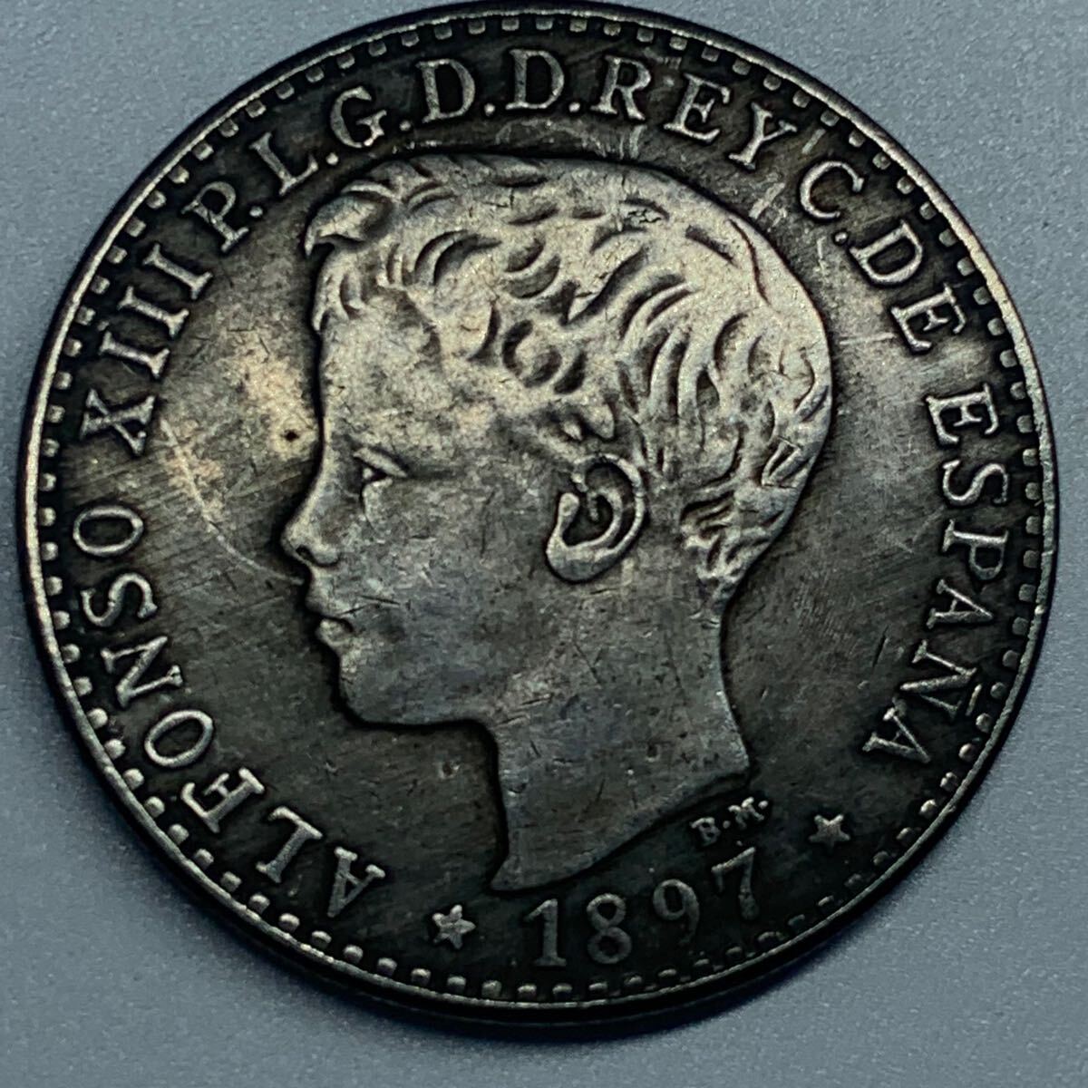 ー品販売  銀貨 1897年 スペイン領フィリピン アルフォンソ13世 1ペソ銀貨 アンティーク雑貨