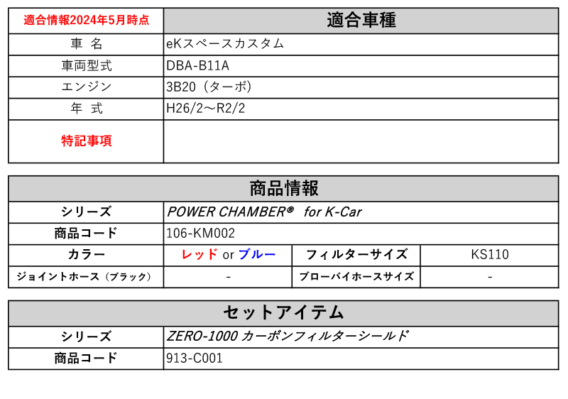[ZERO-1000]DBA-B11A eKスペースカスタム (3B20 ターボ_H26/2～R2/2)用パワーチャンバー＋シールドセット