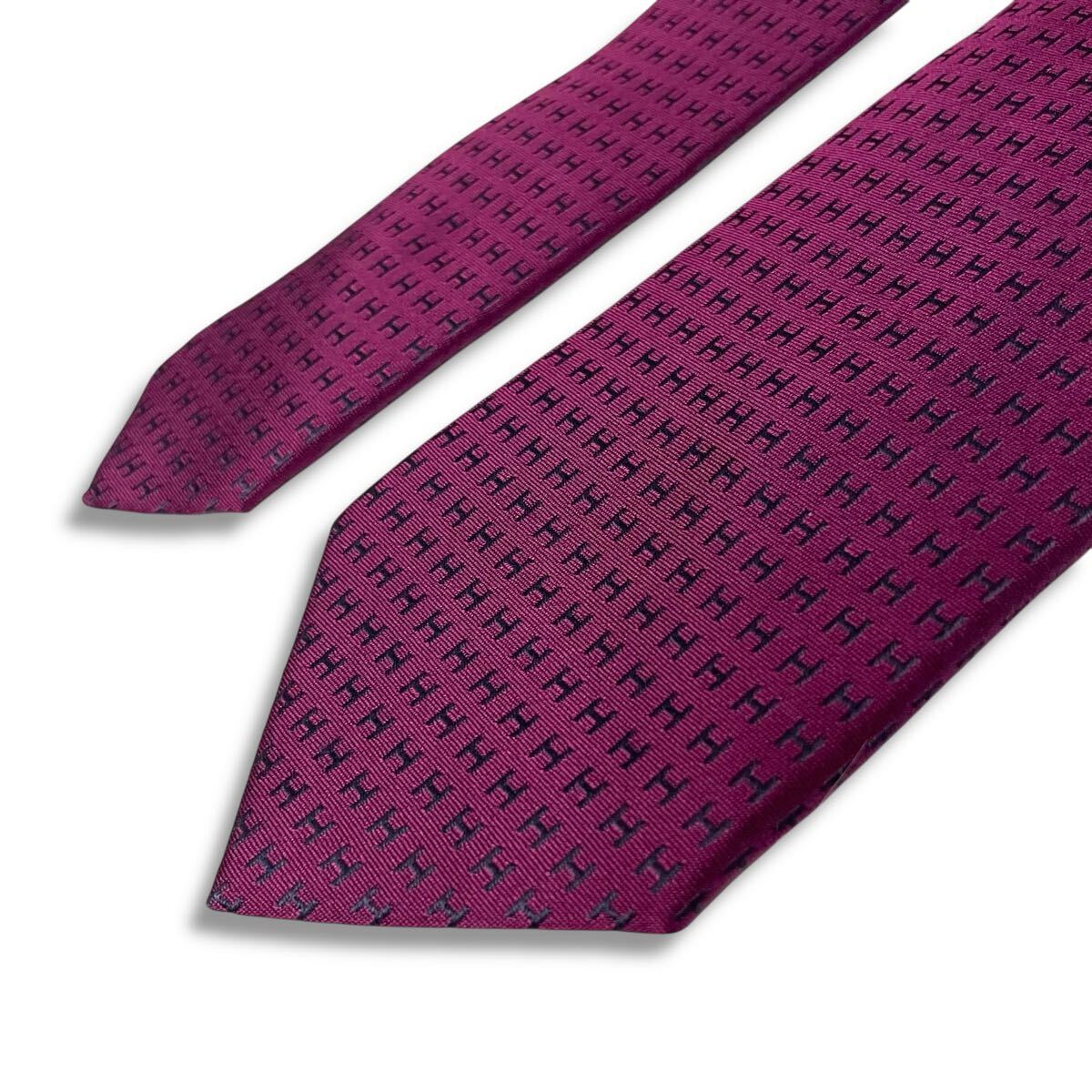 HERMES エルメス ネクタイ ファソネ 総H柄 H織 パープル 紫 ピンク 正規品 HERMES エルメス H織りシルクタイ H柄 シルク100
