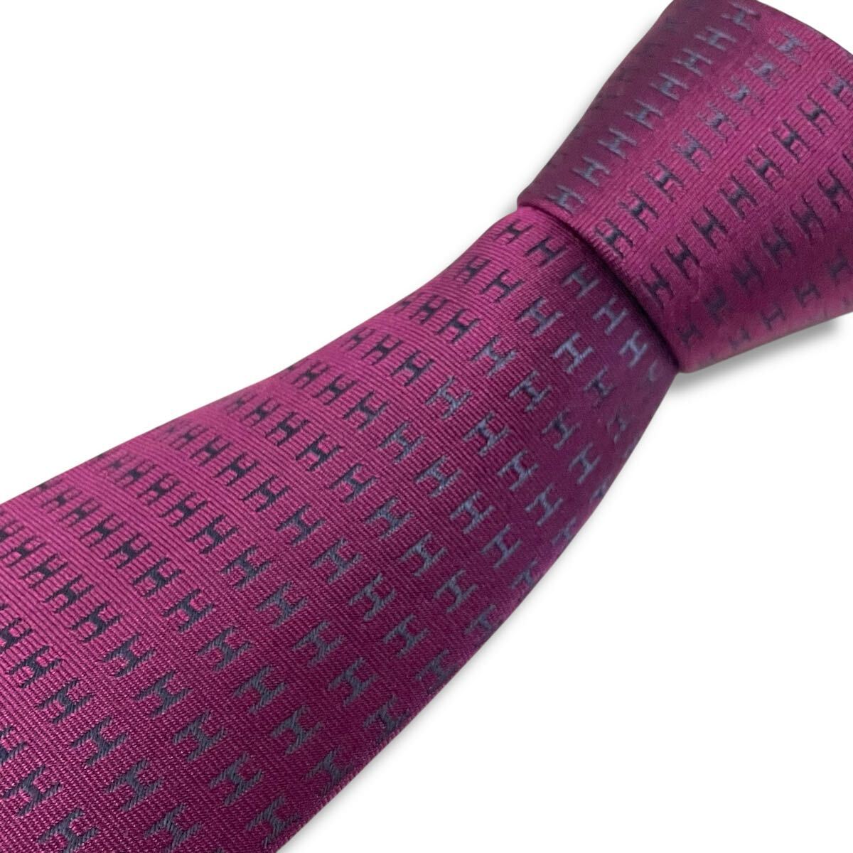エルメス ファソネ H柄 H織 ネクタイ パープル&オレンジ 正規品 HERMES エルメス H織りシルクタイ H柄 シルク100