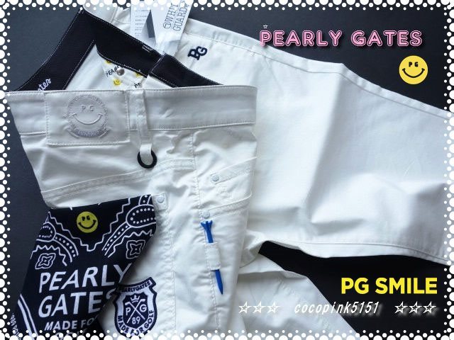 正規本物!パーリーゲイツ★PGスマイル刺繍★透け汚れ防止★ヒンヤリUV速乾★ストレッチ★パンツ★6番(2L)白W84～88cm★藤田寛之★ツアー着_画像1