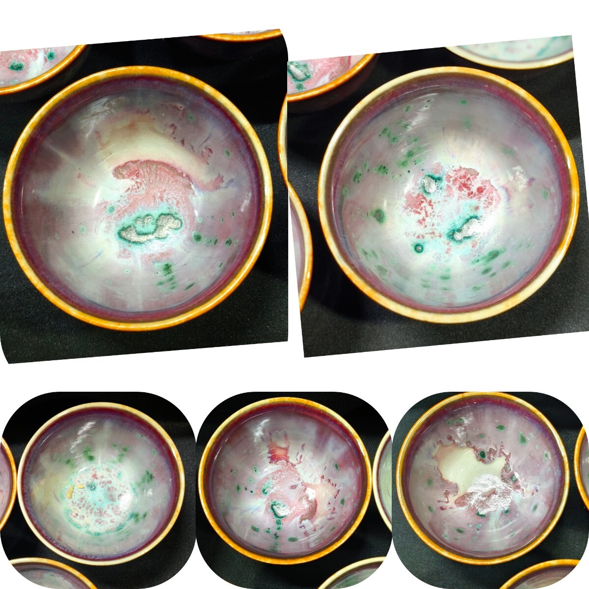 煎茶道具 湯呑み5客 松山雅英作 孔雀釉 未使用美品 時代物 珍品 旧家蔵出し 煎茶道具 湯呑み5客 松山雅英作 孔雀釉 未使用美品 時代物 珍品