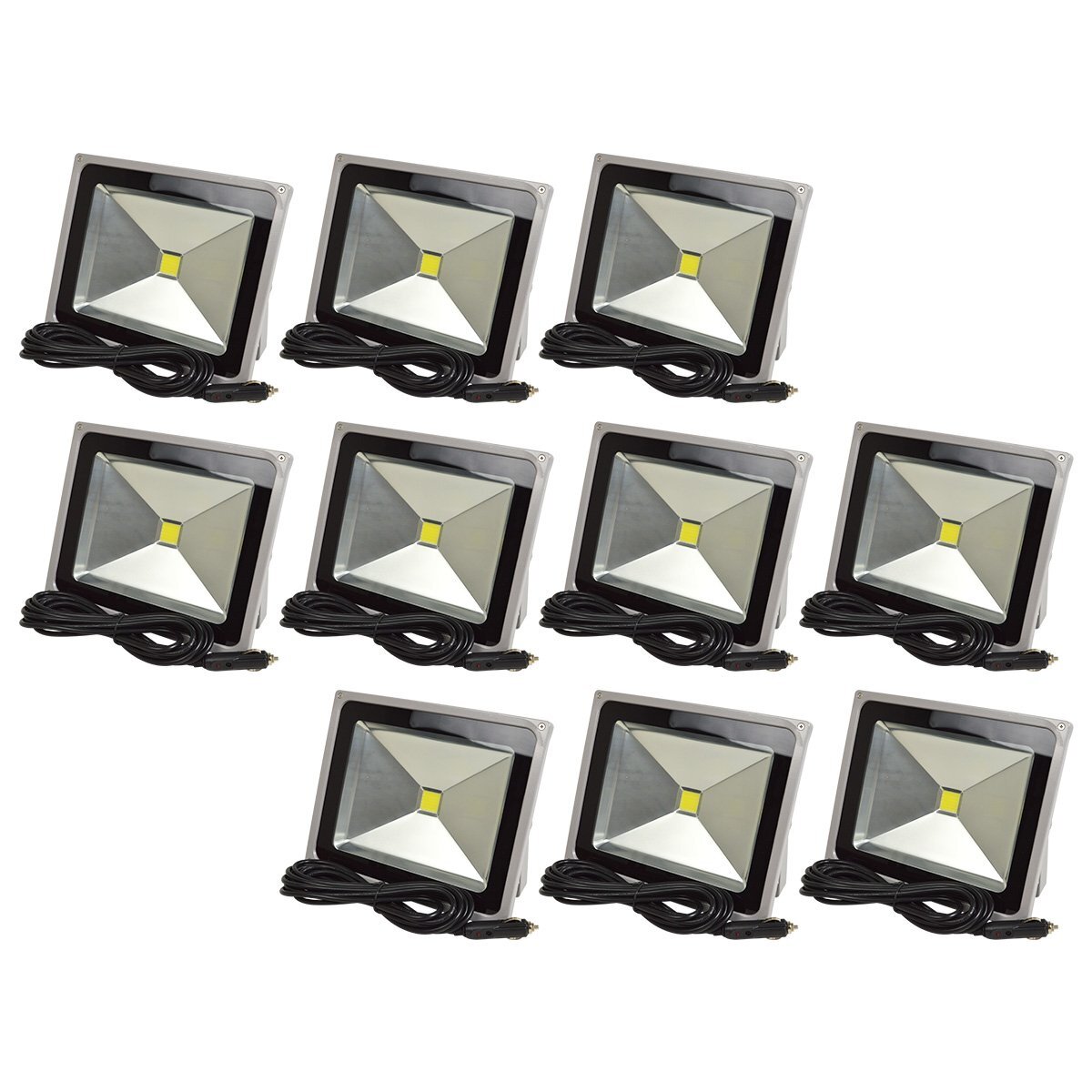 『※シガー電源 DC12V/24V』 超便利! 防水IP65 アルミ製 LED 投光器 50W 10個セット ホワイト 白発光 集魚灯 デッキライト 船 その他