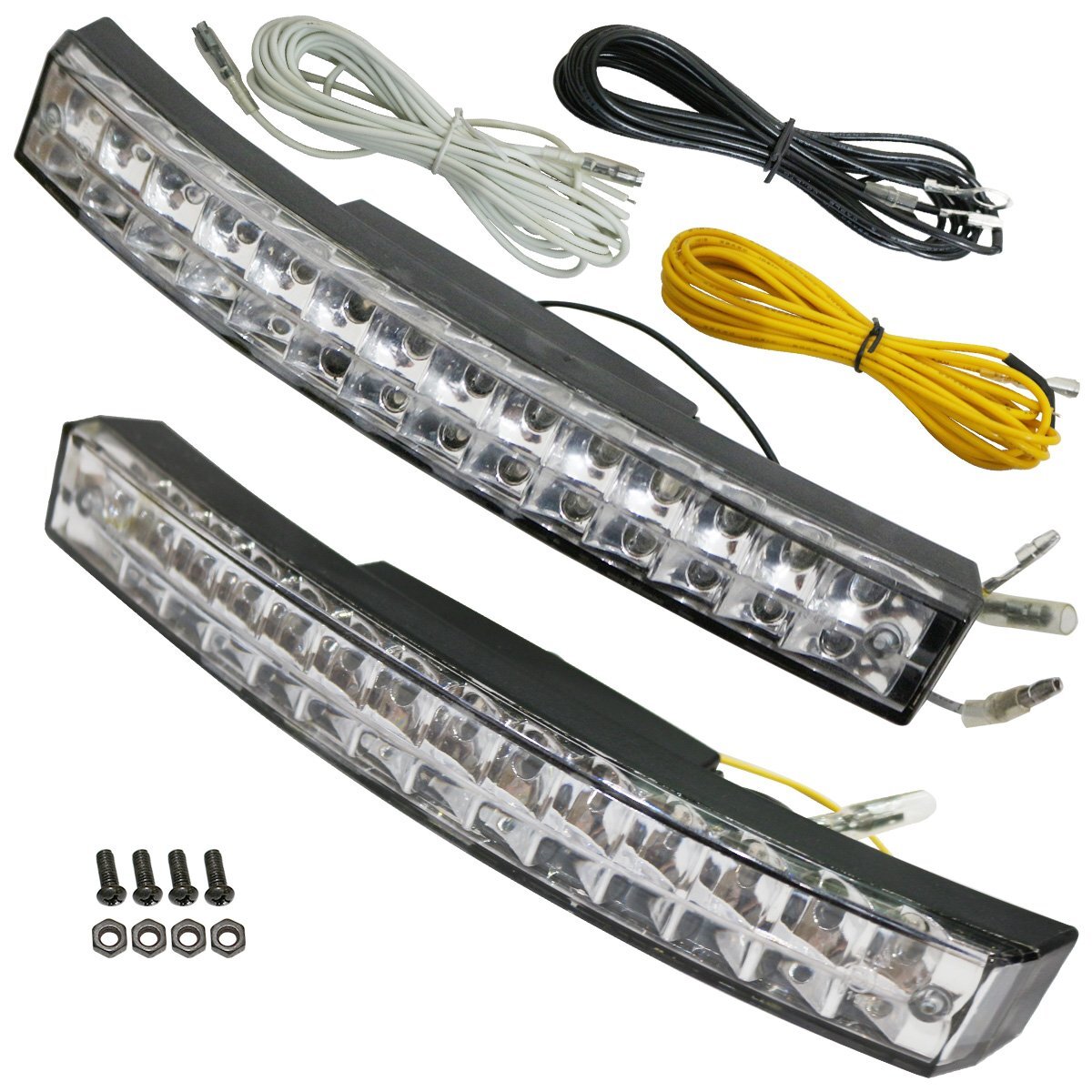 灣曲カーブ仕様！ 汎用 28LED 二段式 角度付 LEDデイライト カーブ式 12V ブルー発光 青発光 フロント部等の曲線箇所にぴったりフィット！