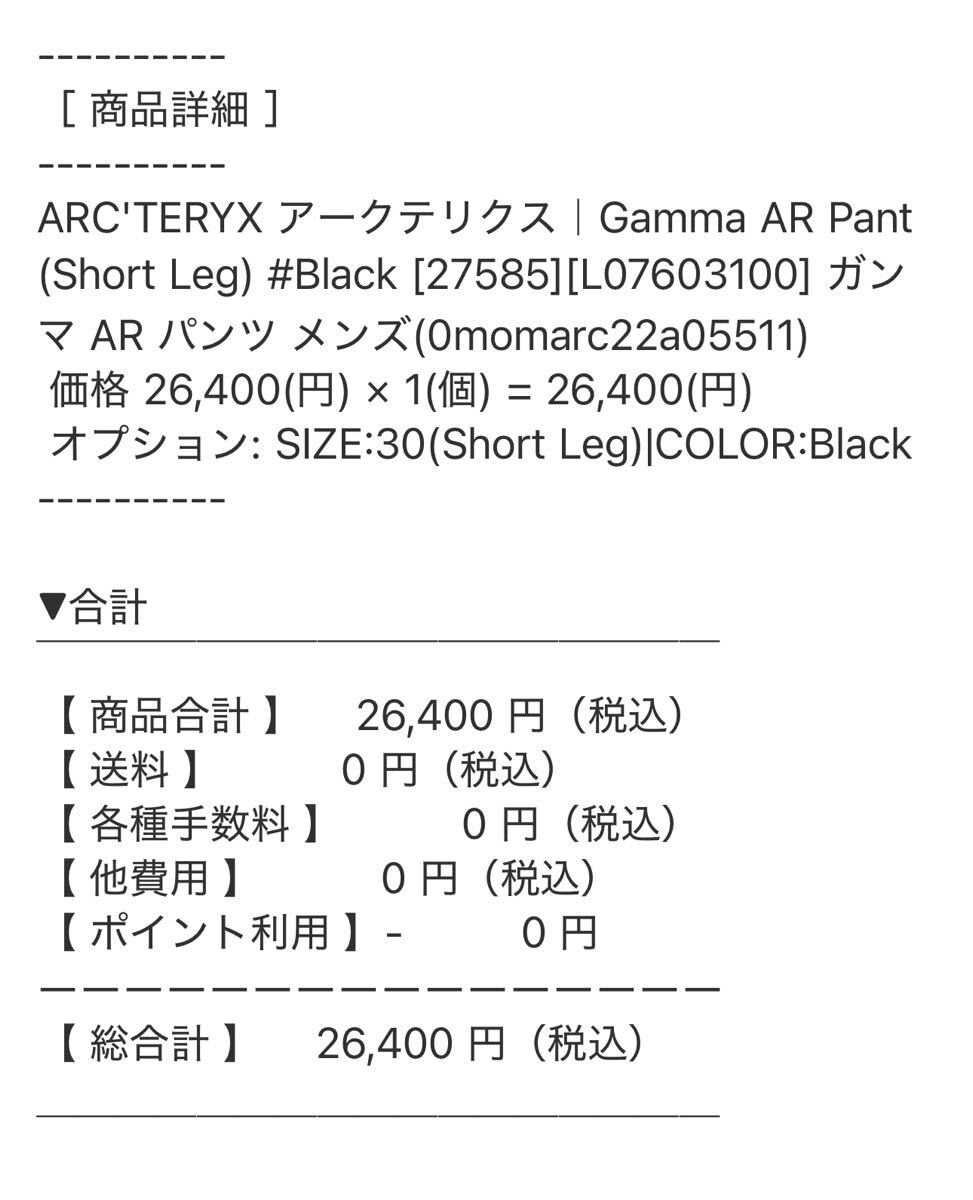 アークテリクス ガンマARパンツ 30 ブラック
