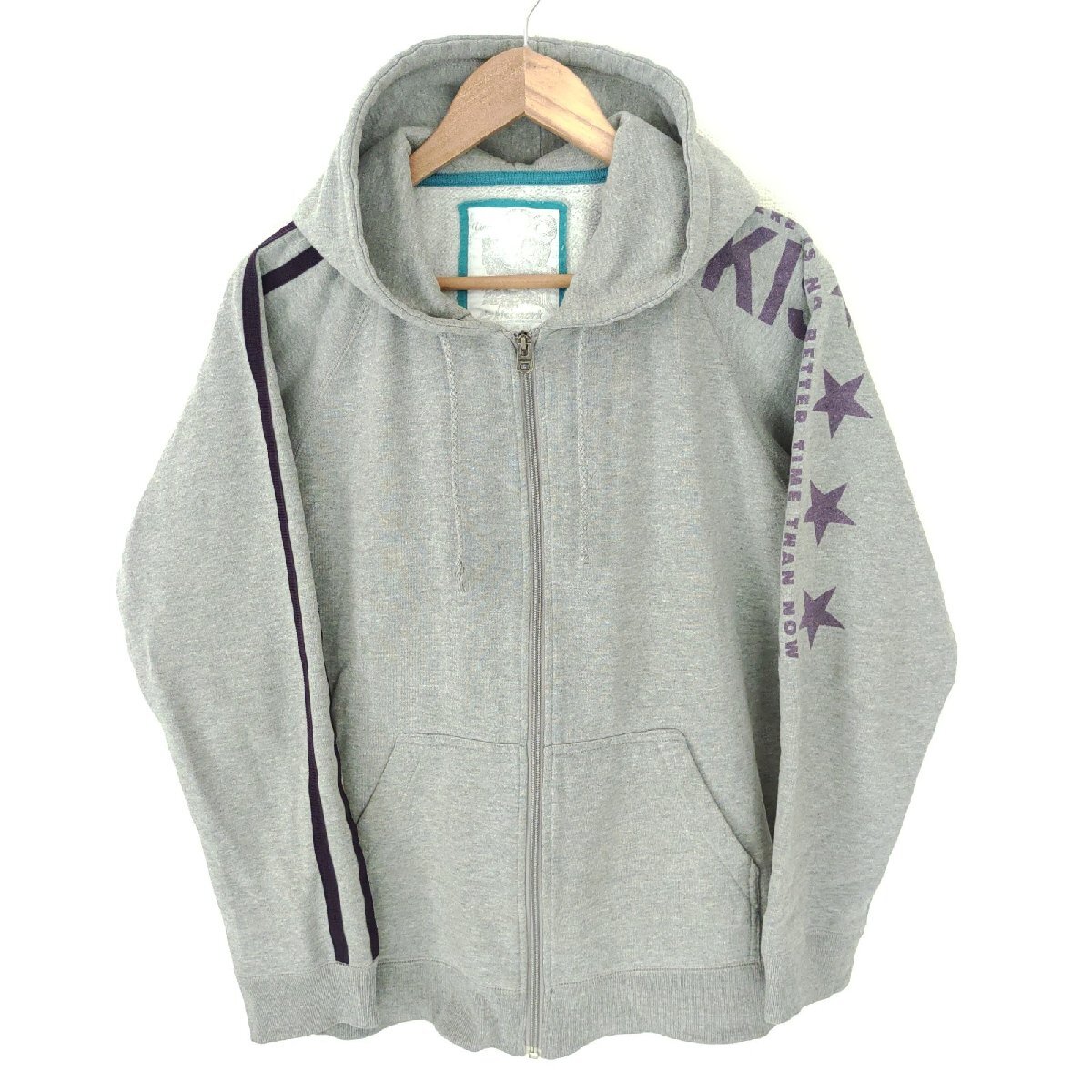 (^w^)b KISSMARK キスマーク 長袖 ZIP ラグラン フーデッド スウェット ジャケット ブルゾン パーカー 上着 ストリート グレー M O13547DD_画像1
