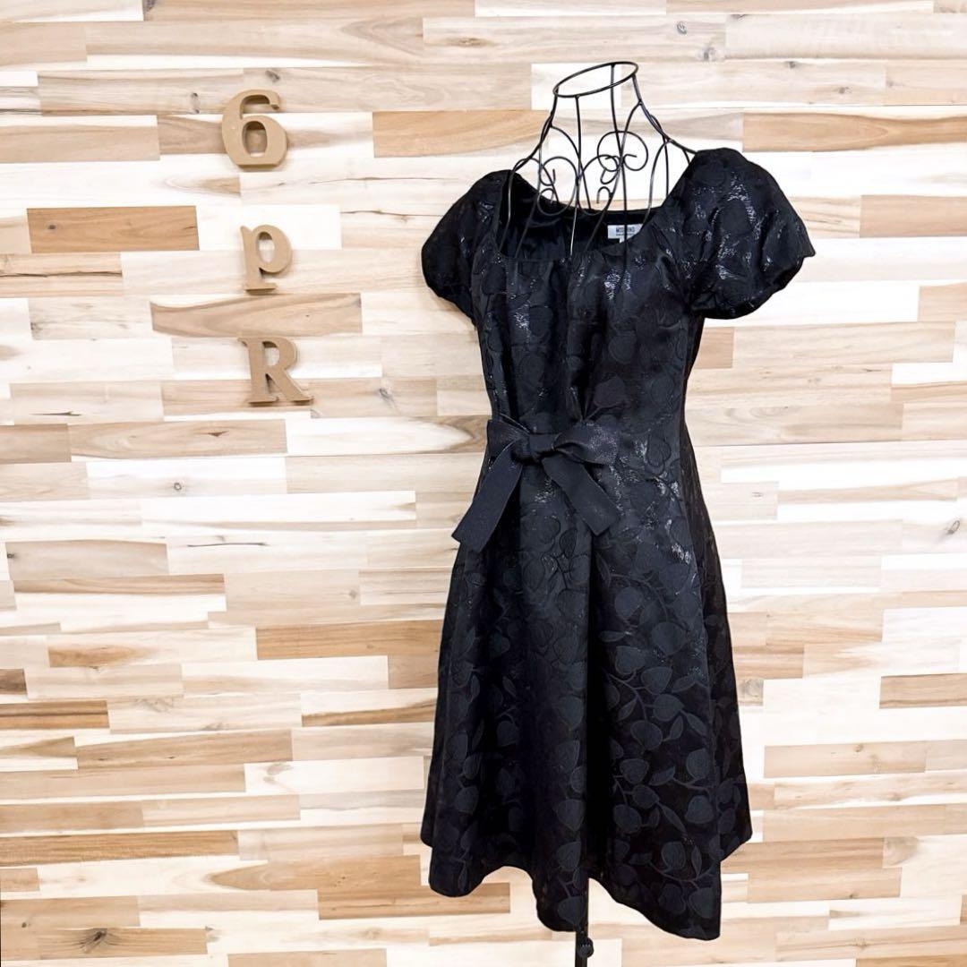 【モスキーノ】ラメ糸 ジャカード織 ドレス ワンピース ボタニカル リーフ柄 黒【HFby6PR】レディース・洋服・春夏・秋冬【8VB7】_画像1